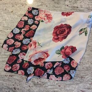 100% Silk White W/ Blooming Roses Red Pink Black Blue Floral 36 Sq. Ann Taylor